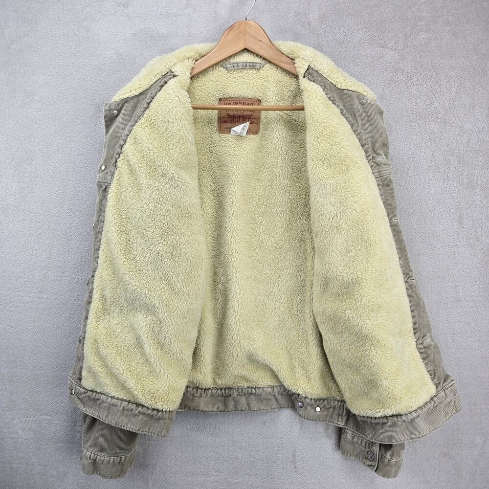 Vintage Levis Corduroy Sherpa Lined Trucker Jacket Large Beige 70520 Y2K - Picture 9 of 14
